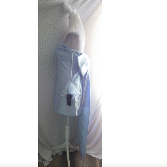 D697 NEW ALFRED SUNG Silver Dove OVERSIZE BOW BACK Strapless SATEEN Mini DRESS 8 - Picture 10 of 16